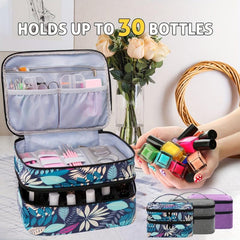 Geometric PU Leather Nail Polish Organizer - Holds Up To 30 Bottles