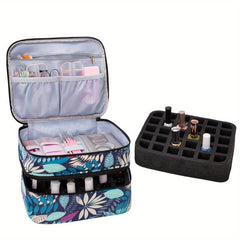 Geometric PU Leather Nail Polish Organizer - Holds Up To 30 Bottles