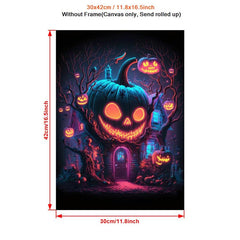 Canvas Poster Modern Art Halloween Pumpkin House - Ideal Gift For Decor