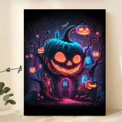 Canvas Poster Modern Art Halloween Pumpkin House - Ideal Gift For Decor