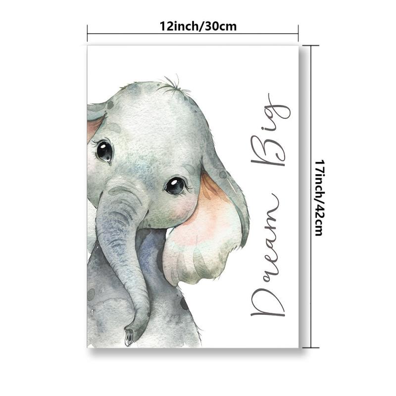 6pcs Watercolor Animals Poster Wall Art Elephant Lion Giraffe Canvas Painting