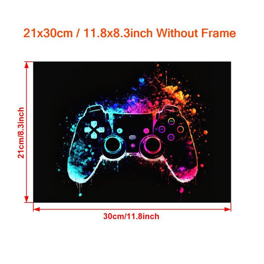 Neon Light Game Controller Painting On Canvas Wall Art