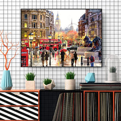 Modern Rainy London Street Landscape Canvas Painting