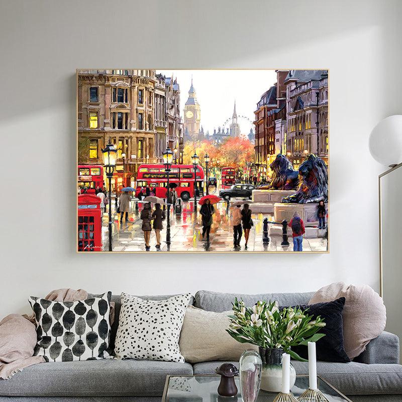 Modern Rainy London Street Landscape Canvas Painting