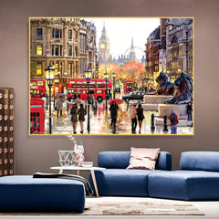 Modern Rainy London Street Landscape Canvas Painting