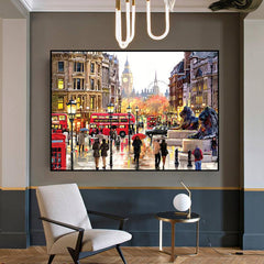 Modern Rainy London Street Landscape Canvas Painting