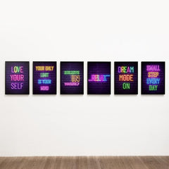 6pcs Neon Light Self-motivation Quotes Posters Wall Art Office Classroom Modern