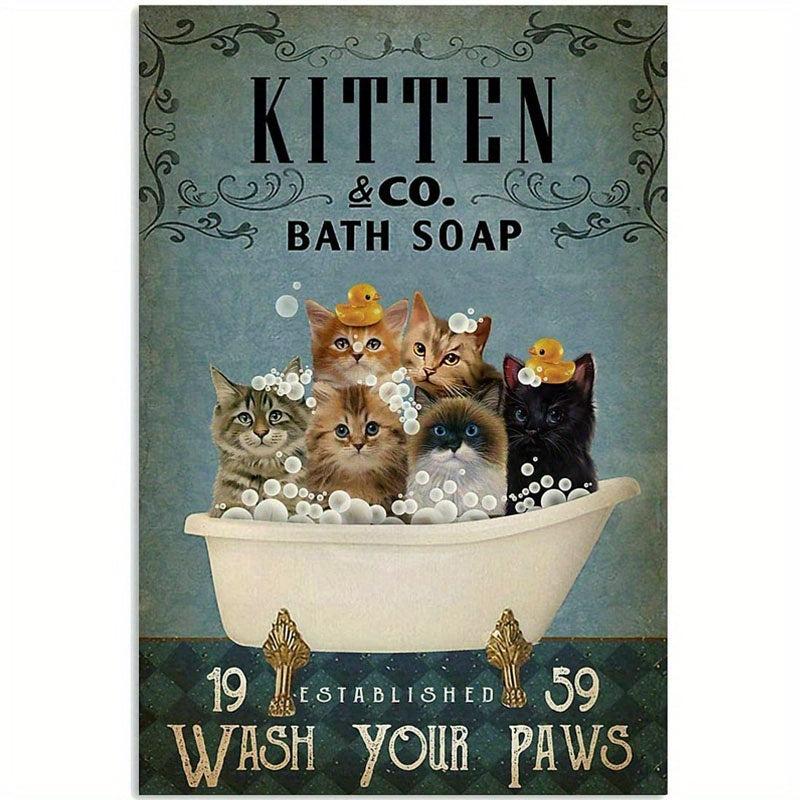 Fun Bathroom Quotes Canvas Painting - Vintage Cat Wash Your PAWS Sign