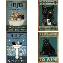 Fun Bathroom Quotes Canvas Painting - Vintage Cat Wash Your PAWS Sign