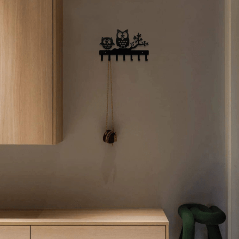 Metal Owl Key Holder Hooks 7 Hook Racks Wall Decor