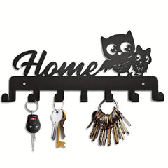 Metal Owl Key Holder Hooks 7 Hook Racks Wall Decor