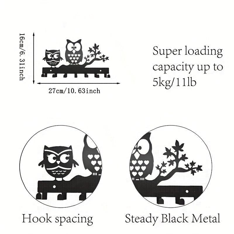 Metal Owl Key Holder Hooks 7 Hook Racks Wall Decor