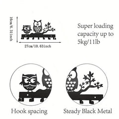 Metal Owl Key Holder Hooks 7 Hook Racks Wall Decor