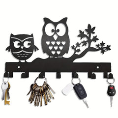 Metal Owl Key Holder Hooks 7 Hook Racks Wall Decor