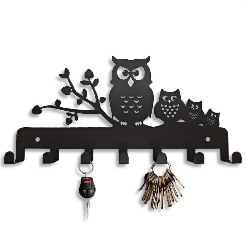 Metal Owl Key Holder Hooks 7 Hook Racks Wall Decor