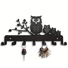 Metal Owl Key Holder Hooks 7 Hook Racks Wall Decor