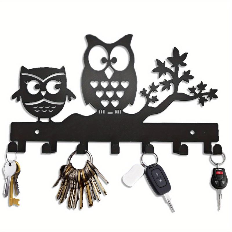 Metal Owl Key Holder Hooks 7 Hook Racks Wall Decor