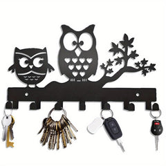 Metal Owl Key Holder Hooks 7 Hook Racks Wall Decor