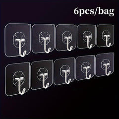 12pcs Adhesive Hooks Utility Transparent Non-slip Traceless Hooks