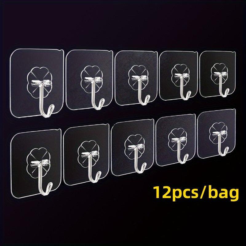 12pcs Adhesive Hooks Utility Transparent Non-slip Traceless Hooks