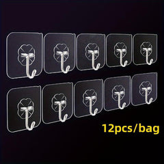 12pcs Adhesive Hooks Utility Transparent Non-slip Traceless Hooks