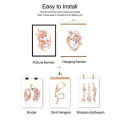6pcs Anatomy Skeleton Organ Art Poster Heart Lungs Skull Spines Cad