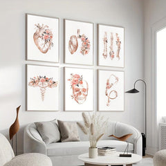 6pcs Anatomy Skeleton Organ Art Poster Heart Lungs Skull Spines Cad