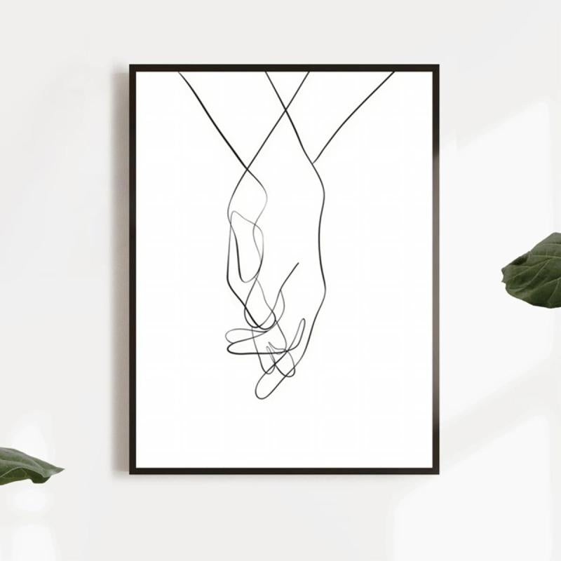 Canvas Poster Modern Art Holding Hands Line Art Poster Wall Art