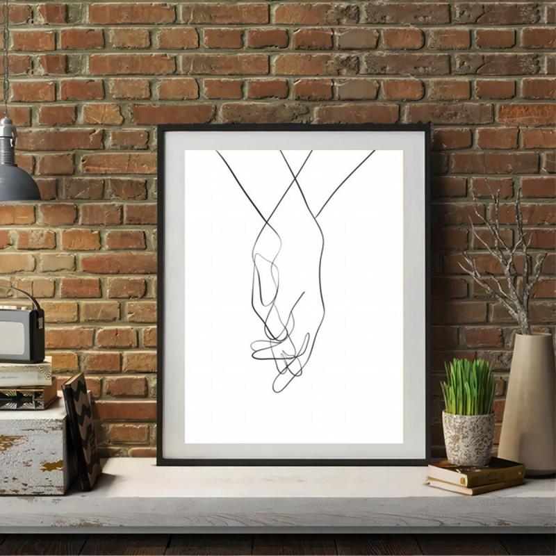 Canvas Poster Modern Art Holding Hands Line Art Poster Wall Art