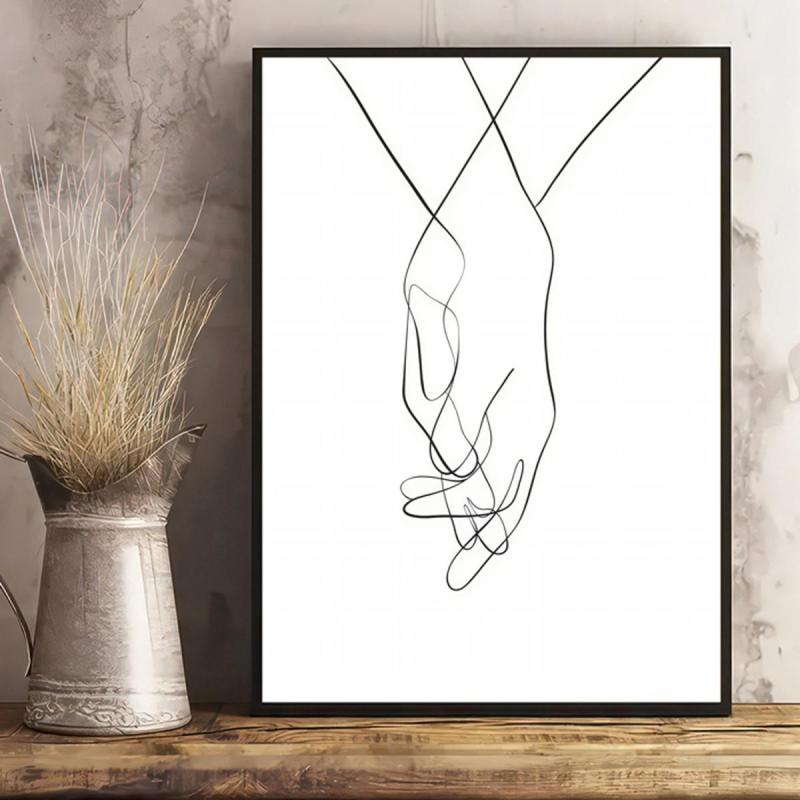 Canvas Poster Modern Art Holding Hands Line Art Poster Wall Art