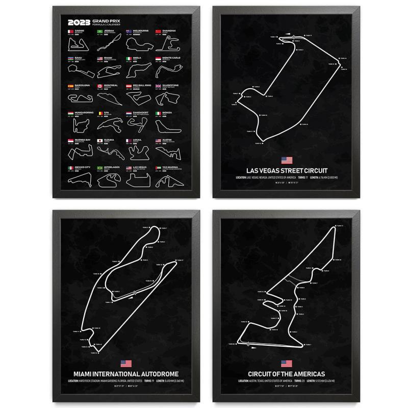 4pcs F1 Race Posters A4 Size Frameless High Print for Fans and Collectors