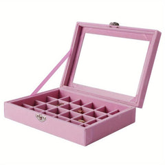 24 Grid Jewelry Organizer Box Lockable Display Showcase