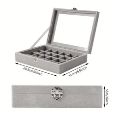 24 Grid Jewelry Organizer Box Lockable Display Showcase