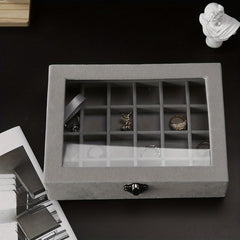 24 Grid Jewelry Organizer Box Lockable Display Showcase