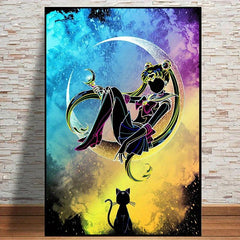 Abstract Anime Cat Painting On Canvas Wall Art