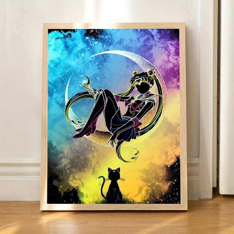 Abstract Anime Cat Painting On Canvas Wall Art