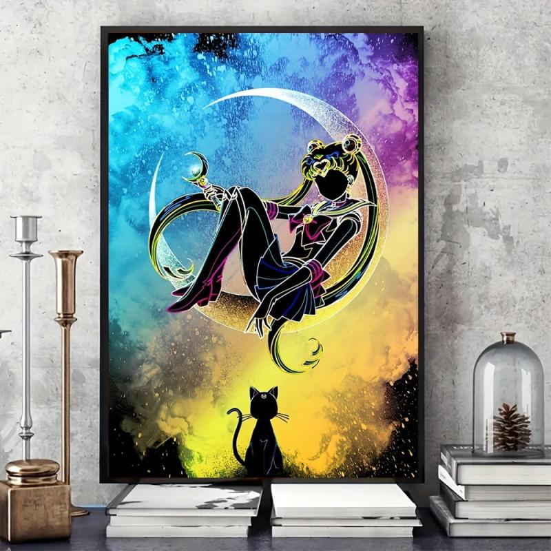Abstract Anime Cat Painting On Canvas Wall Art