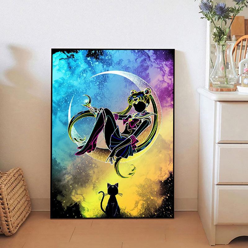 Abstract Anime Cat Painting On Canvas Wall Art