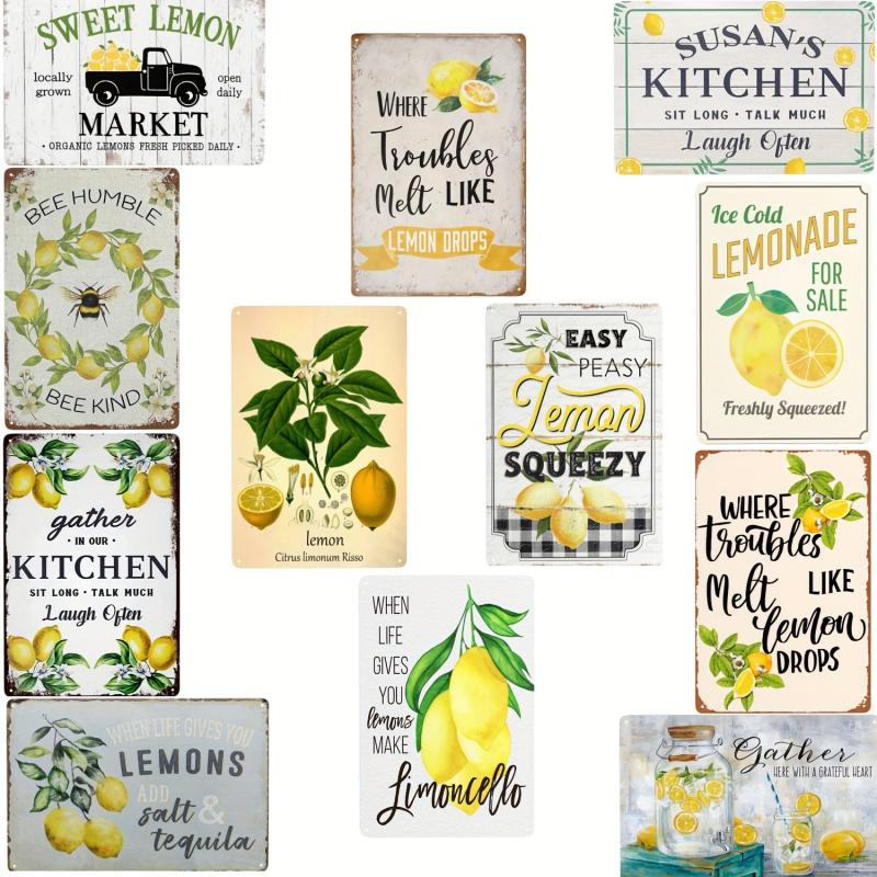 Retro Metal Tin Sign Lemon House Coffee Wall Decor 20x30 cm