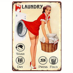 Laundry Drop Your Pants Here Retro Metal Sign 8X12Inch