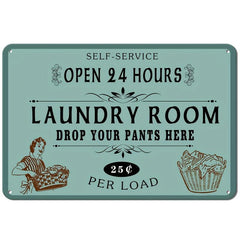 Laundry Drop Your Pants Here Retro Metal Sign 8X12Inch