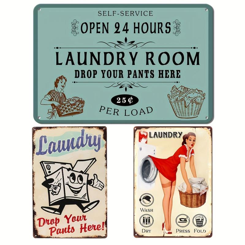 Laundry Drop Your Pants Here Retro Metal Sign 8X12Inch