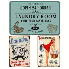 Laundry Drop Your Pants Here Retro Metal Sign 8X12Inch