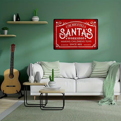 Retro Santa Workshop Metal Tin Sign Christmas Wall Decor 8x