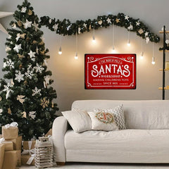 Retro Santa Workshop Metal Tin Sign Christmas Wall Decor 8x