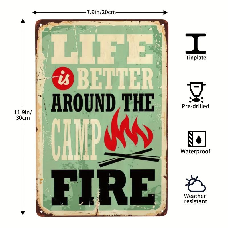 Vintage Camping Tin Sign Camping Rules Explore Family Fire Sunset Stars Memories