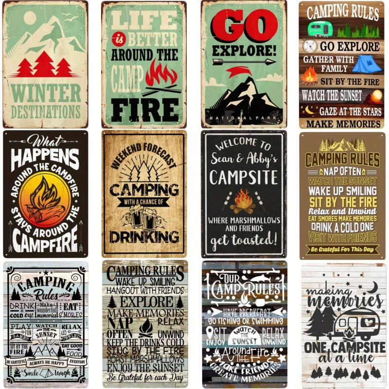 Vintage Camping Tin Sign Camping Rules Explore Family Fire Sunset Stars Memories