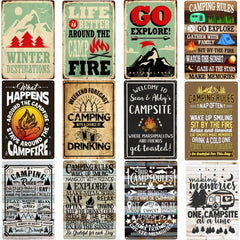 Vintage Camping Tin Sign Camping Rules Explore Family Fire Sunset Stars Memories