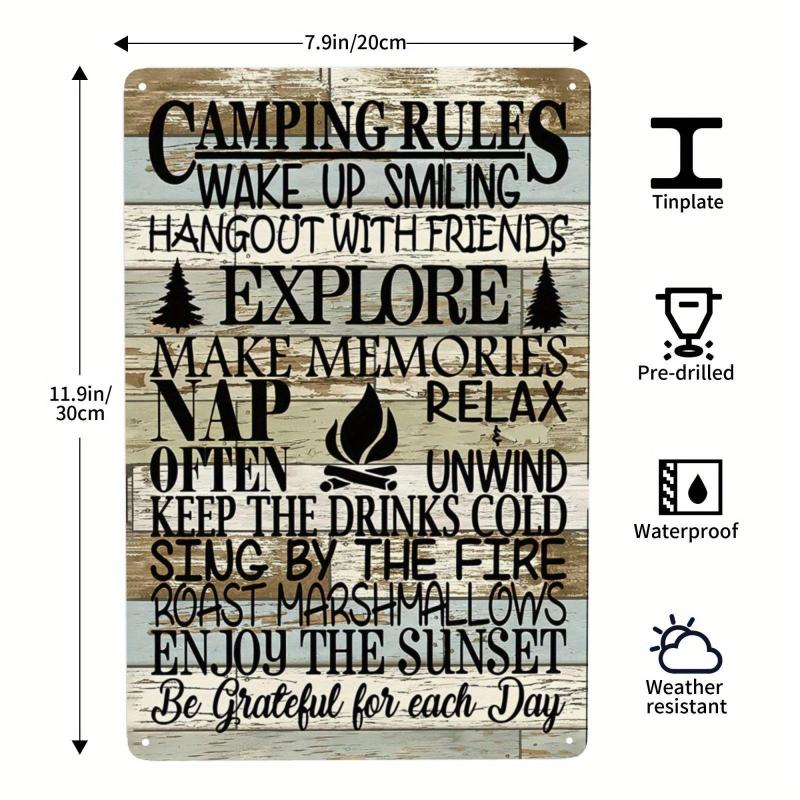 Vintage Camping Tin Sign Camping Rules Explore Family Fire Sunset Stars Memories