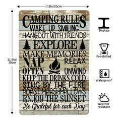 Vintage Camping Tin Sign Camping Rules Explore Family Fire Sunset Stars Memories
